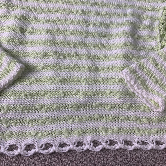 Free People Womens Sweater Size XS Green/White Stripe Popcorn Textured Pullover - Picture 5 of 12